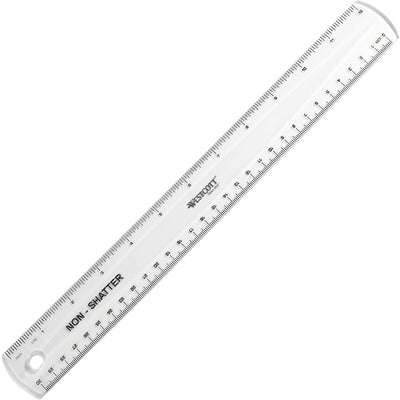 Acme United Westcott 12" Shatterproof Ruler, Clear, ACM13862