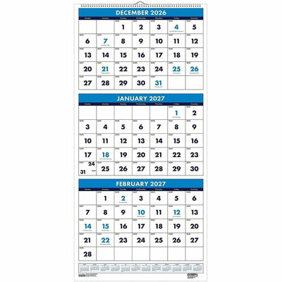 House of Doolittle Three-month Vertical Wall Calendar, Blue, 12 1/4", HOD3640