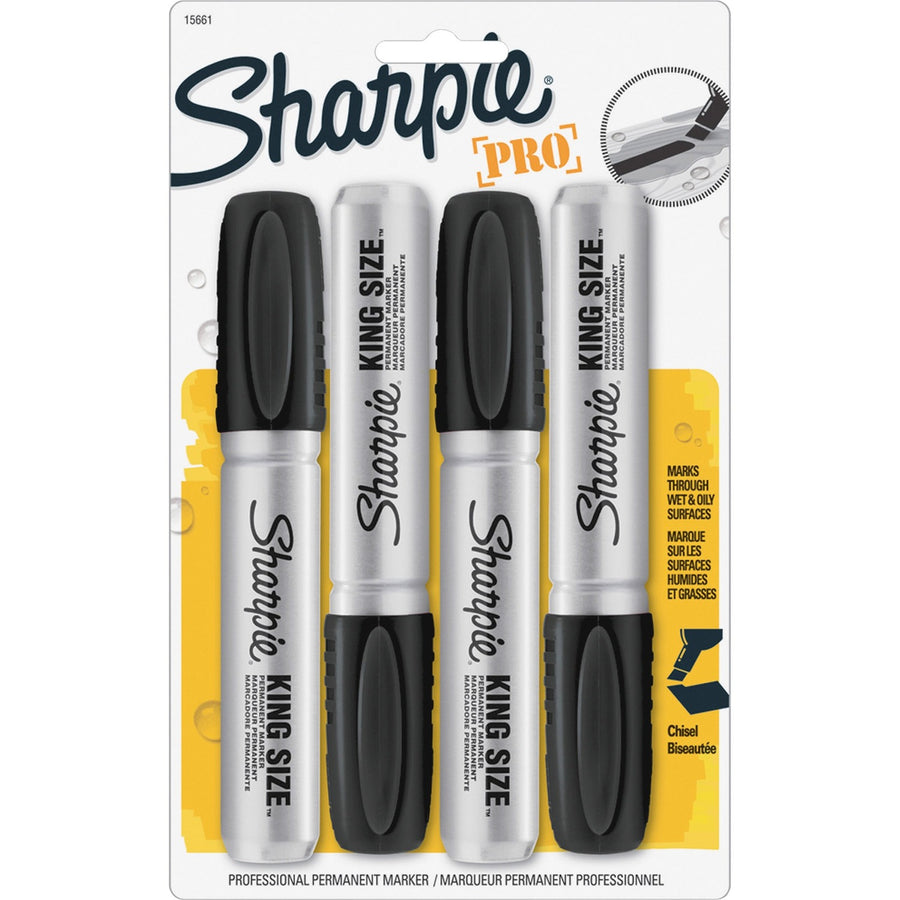 Sharpie King-Size Permanent Markers, Black, Water Resistant, 4 / Pack, SAN15661PP