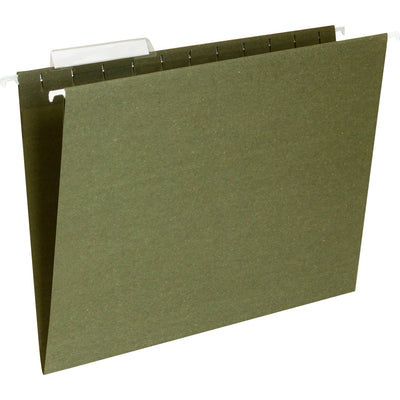 Business Source 1/3 Tab Cut Letter Recycled Hanging Folder, Standard Green, 8 1/2" Width x 11" Length, 25 / Box — view 1