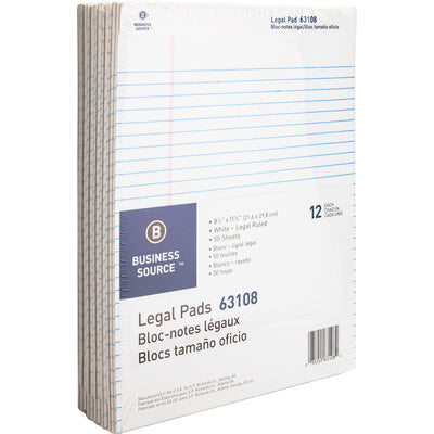 Business Source Micro-Perforated Legal Ruled Pads, 8 1/2" x 11 3/4", 1 Dozen, BSN63108