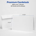 Avery Half-Fold Greeting Cards, Textured, Uncoated, 5-1/2" x 8-1/2", 30 Cards (3378), White, 6 / Carton, AVE03378