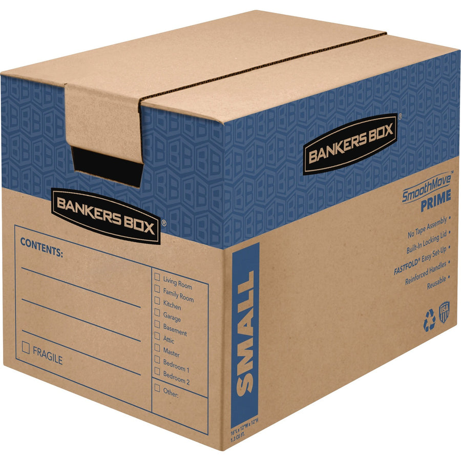 Bankers Box SmoothMove Prime Moving Boxes, 12.4" x 12.6", Kraft, Reinforced Hole, 10 / Carton, FEL0062701