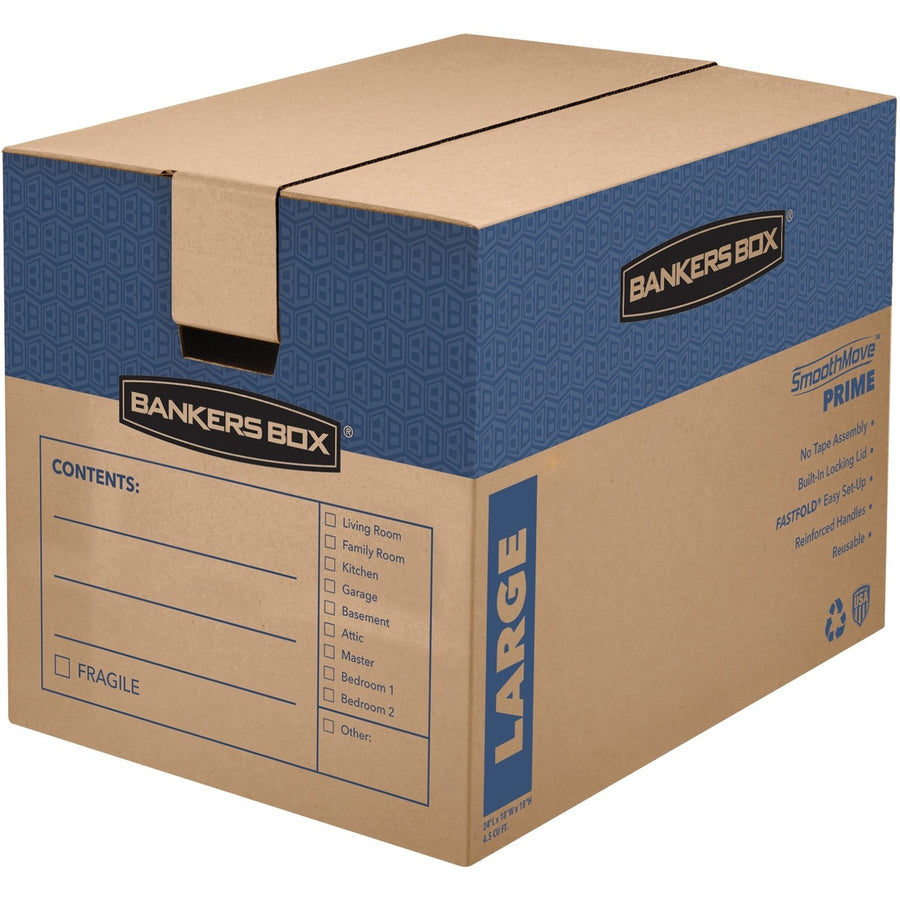 Bankers Box SmoothMove Prime Moving Boxes, 18.3" x 19", Kraft, Comfortable Handle, 6 / Carton, FEL0062901