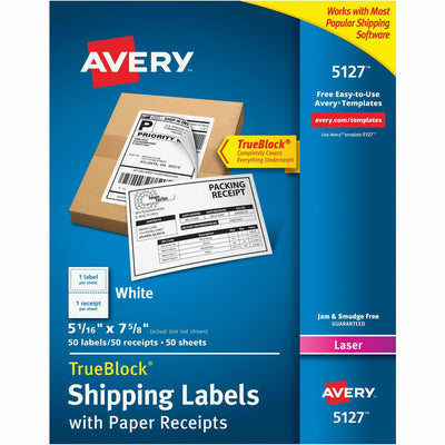 Avery Shipping Labels with Receipt, 5-1/16" x 7-5/8", 50 Labels ), White, 50 / Pack — view 1