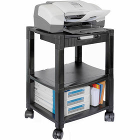 Kantek 3-Shelf Mobile Height-Adjustable Printer/Fax Stand with Organizing Drawer, Black, KTKPS540