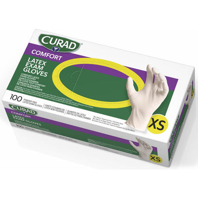 Medline Curad Powder Free Latex Exam Gloves, White, 100 / Box, MIICUR8103