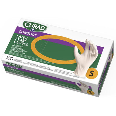 Medline Curad Powder Free Latex Exam Gloves, White, 100 / Box, MIICUR8104