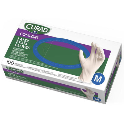 Medline Curad Powder Free Latex Exam Gloves, White, 100 / Box, MIICUR8105