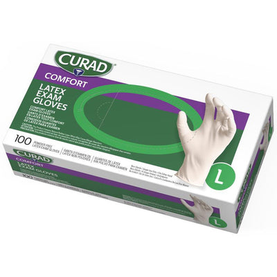 Medline Curad Powder Free Latex Exam Gloves, White, 100 / Box, MIICUR8106