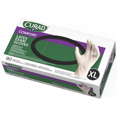 Medline Curad Powder Free Latex Exam Gloves, White, 90 / Box, MIICUR8107