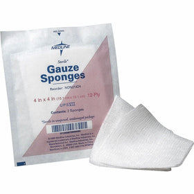 Medline Sterile 12 Ply Cotton Gauze Sponges, White, 50 / Box, MIINON21424