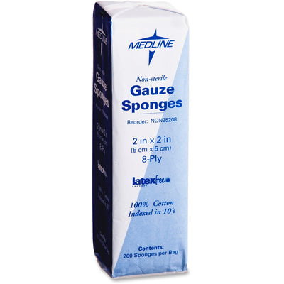 Medline Nonsterile Woven Gauze Sponges, White, 200 / Box, MIINON25208