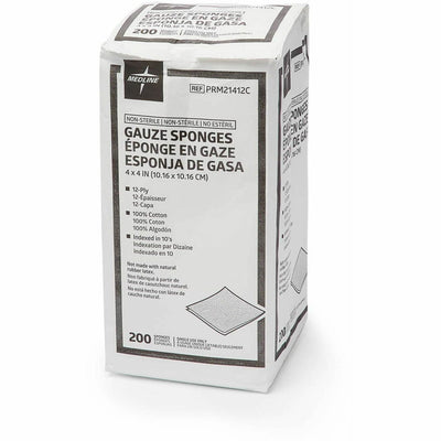 Medline Caring Non-sterile Gauze Sponges, White, 200 / Box, MIIPRM21412C