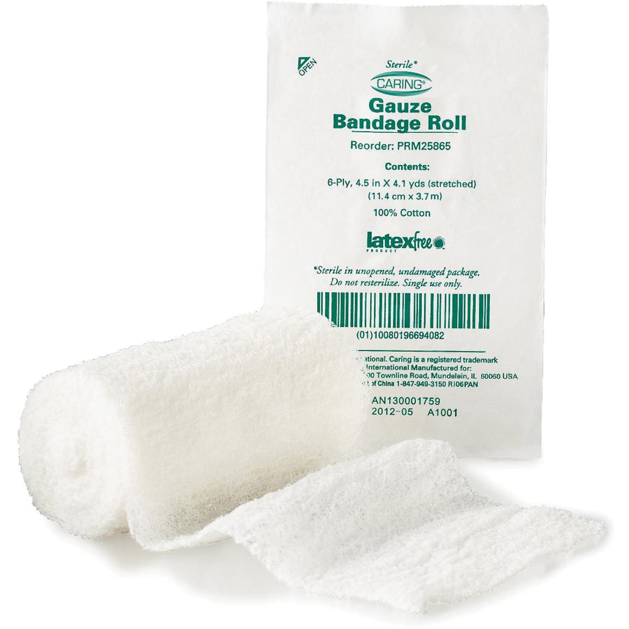 Medline Sterile Gauze Bandage Roll, CARING, White, Cotton, Absorbent, 100 / Box, MIIPRM25865