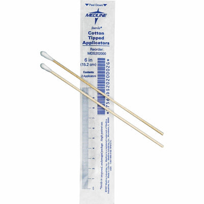 Medline Sterile Cotton-Tipped Applicators, White, 200 / Box, MIIMDS202000