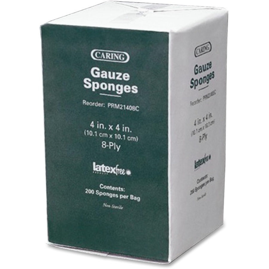Caring Non-sterile Cotton Gauze Sponges, Latex-Free, 200 / Pack, MIIPRM21408C
