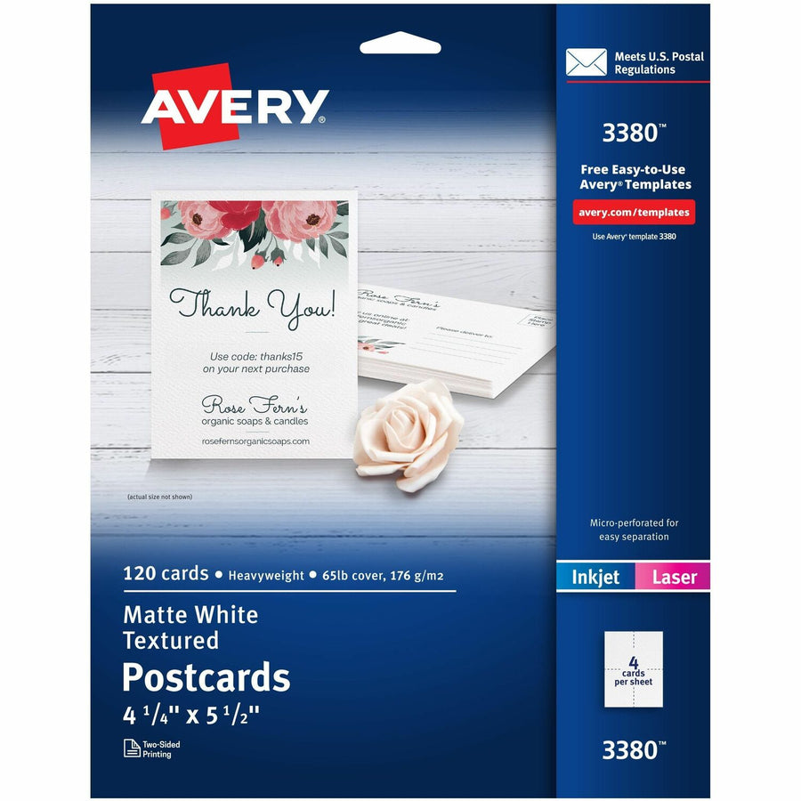 Avery Matte Textured Postcards, White, 4 1/4" x 5 1/2", 1 Box — view 1