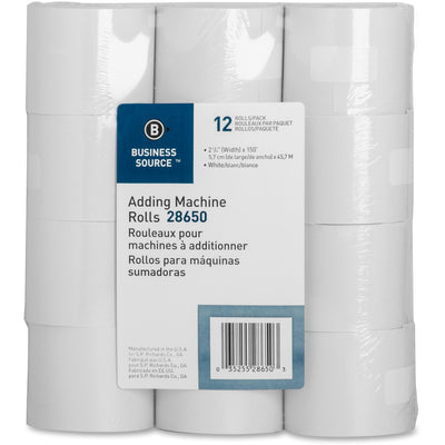 Business Source 150' Adding Machine Rolls, White, 2 1/4" x 150 ft, 12 / Pack — view 1