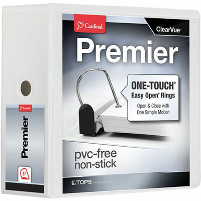 TOPS Cardinal Premier ONE-TOUCH Easy Open Locking Slant-D Rings Binder, White, 8 1/2" Width x 11" Length, CRD10350CB