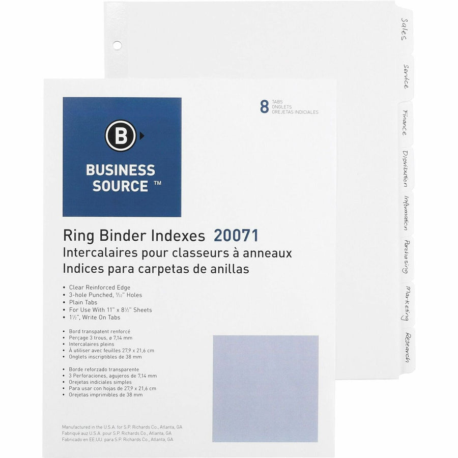 Business Source 3-Ring Plain Tab Indexes, White, 1 Box — view 1