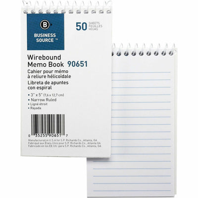 Business Source Wirebound Memo Books, White, 5" Width x 3" Length, 1 Dozen, BSN90651