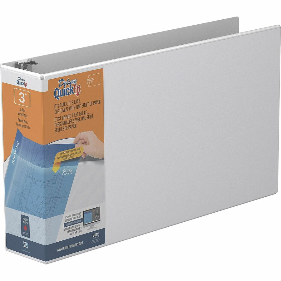 QuickFit Heavy-Duty Landscape 3-Ring Binder, D-Ring, View Binder, 3 Inch, White, 11" Width x 17" Length, Black, Polypropylene, 625, STW94050