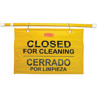 Rubbermaid Commercial Multilingual Closed for Cleaning Safety Sign, Yellow, RCP9S1600YL