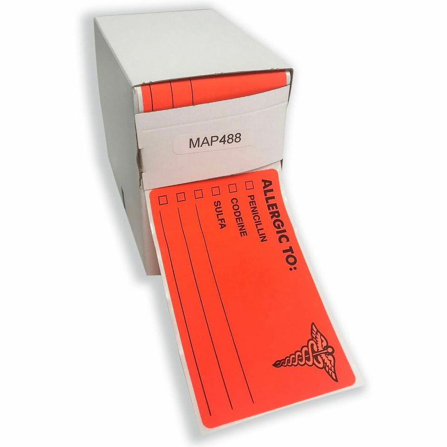 Tabbies ALLERGIC TO Medical Allergy Label, Fluorescent Red, Self-adhesive, 100 / Roll, TAB00488