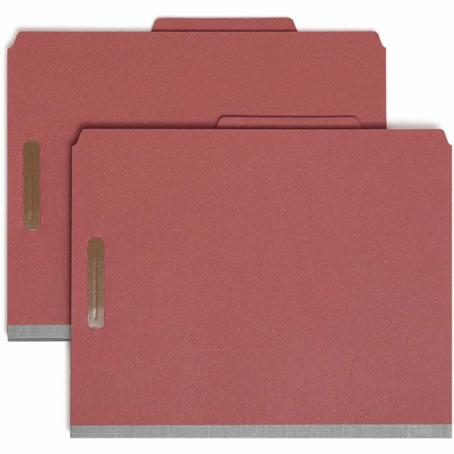 Smead 100% Recycled Pressboard Classification File Folder, 8.5" Width x 11" Length, Red, 2/5, Right of Center, 10 / Box, SMD14024
