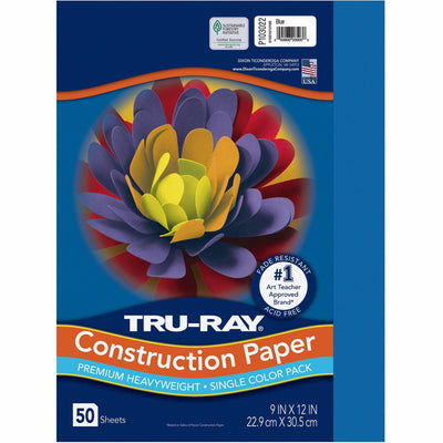 Dixon Ticonderoga Tru-Ray Construction Paper, Blue, 1 Pack, PAC103022