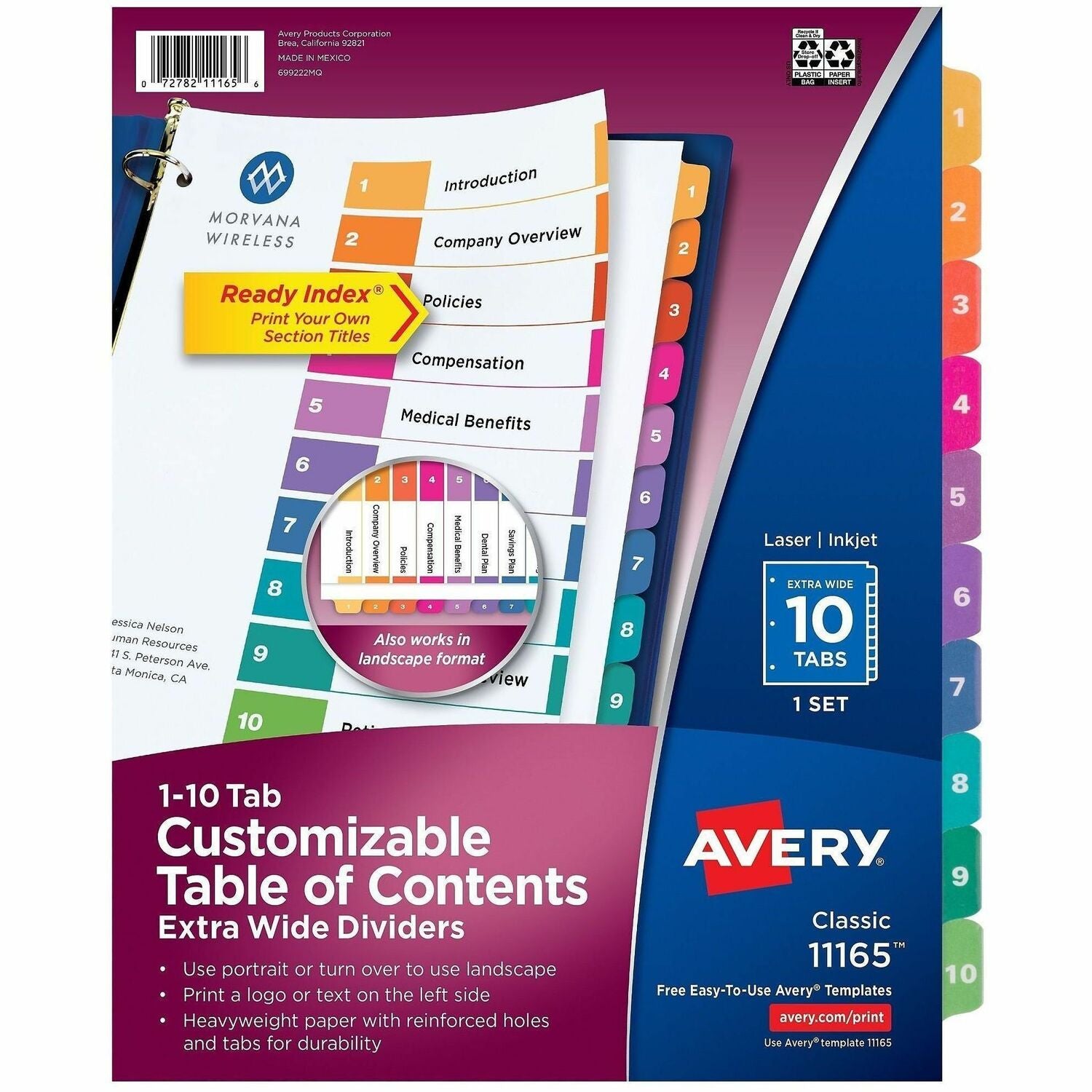 Avery Extra-Wide Dividers, 10 Tabs, Ready Index (11165), 1 Set
