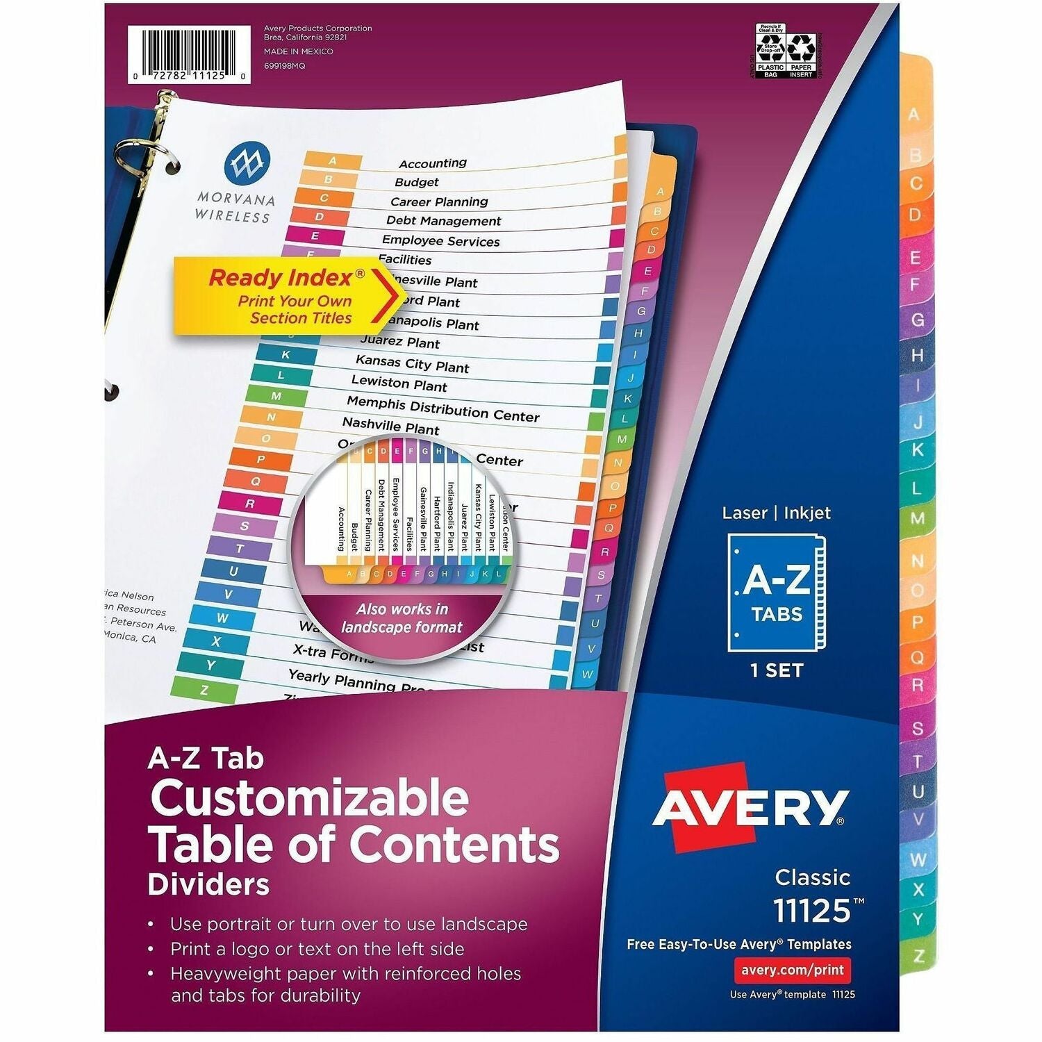 Avery A-Z Dividers, 26 Tabs, Ready Index, Multicolor Tabs (11125), 1 Set