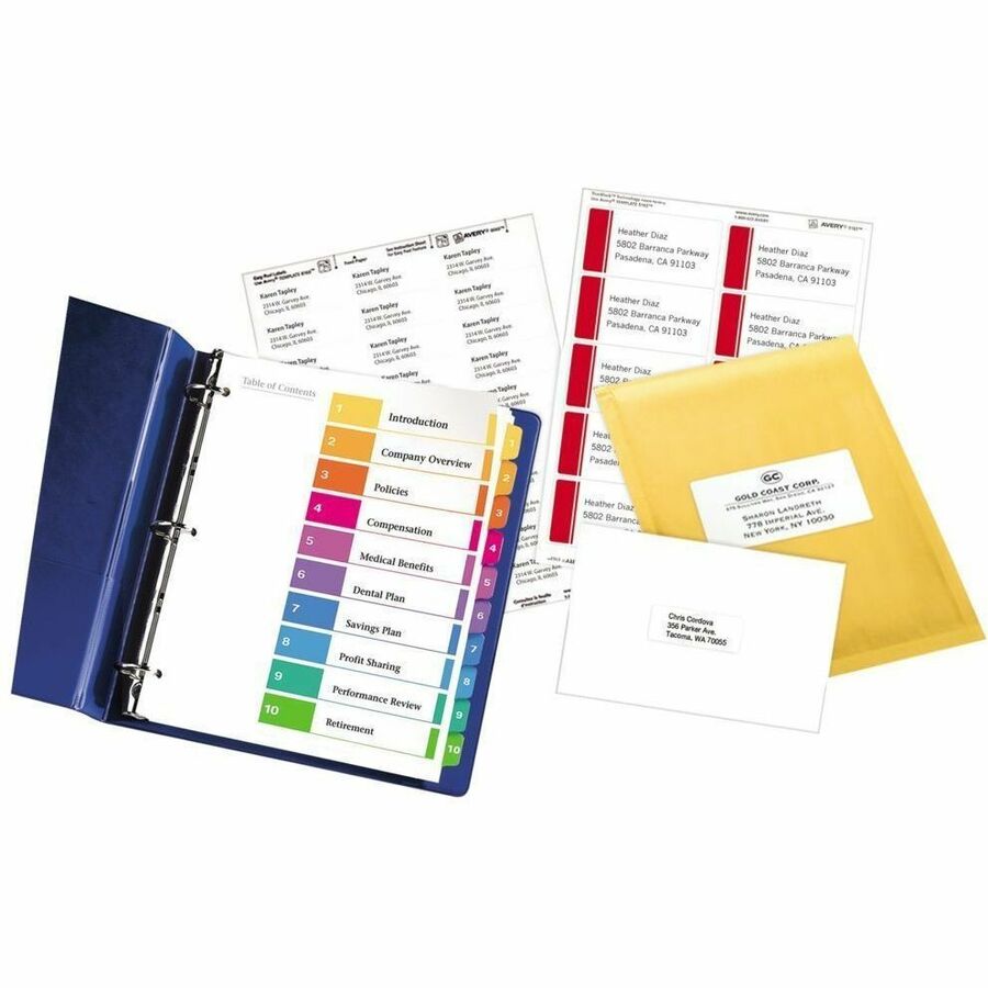 Avery Ready Index(R) 10 Tab Binder Dividers, Customizable Table of Contents, Multicolor Tabs, 24 Sets ), White, 1 Box — view 1