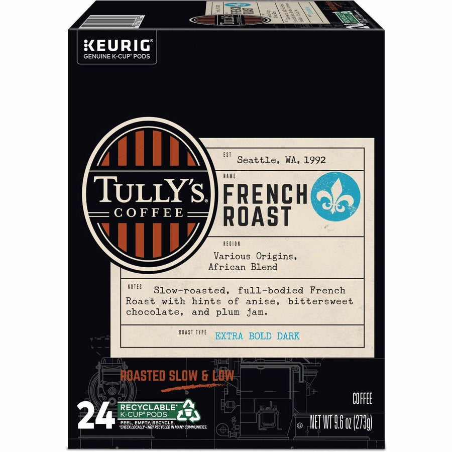 Tully's French Roast, Keurig Single-Serve K-Cup Pods, Dark Roast, 24 Count, 3.7" x 5.6", 24 / Box, GMT192619