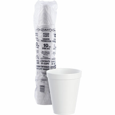 Dart Container J Cup 10 oz Insulated Foam Cups, White, 25 / Bag, DCC10J10