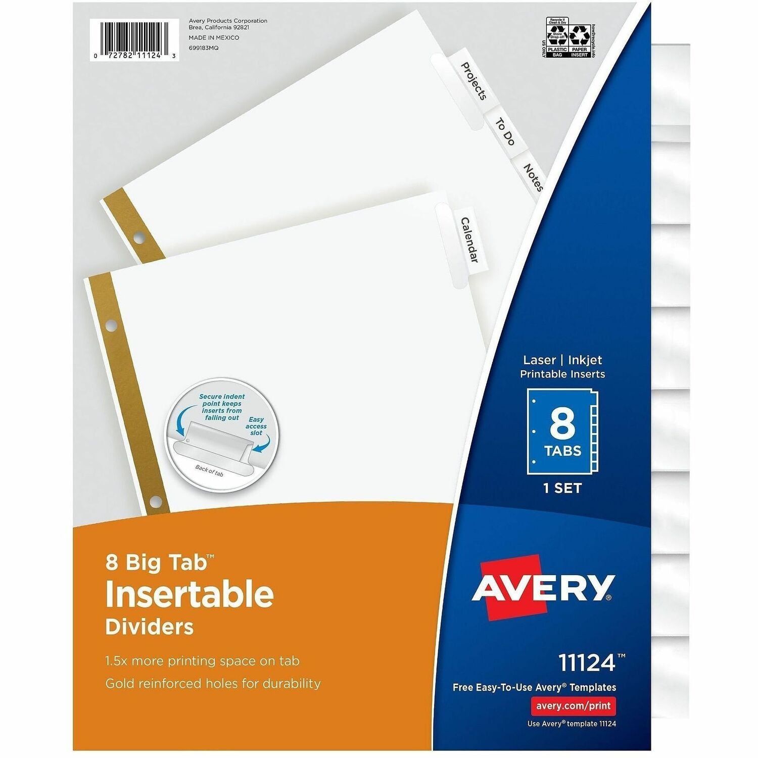 Avery Big Tab Insertable Dividers, 8-Tab Set, 1 Set (11124)