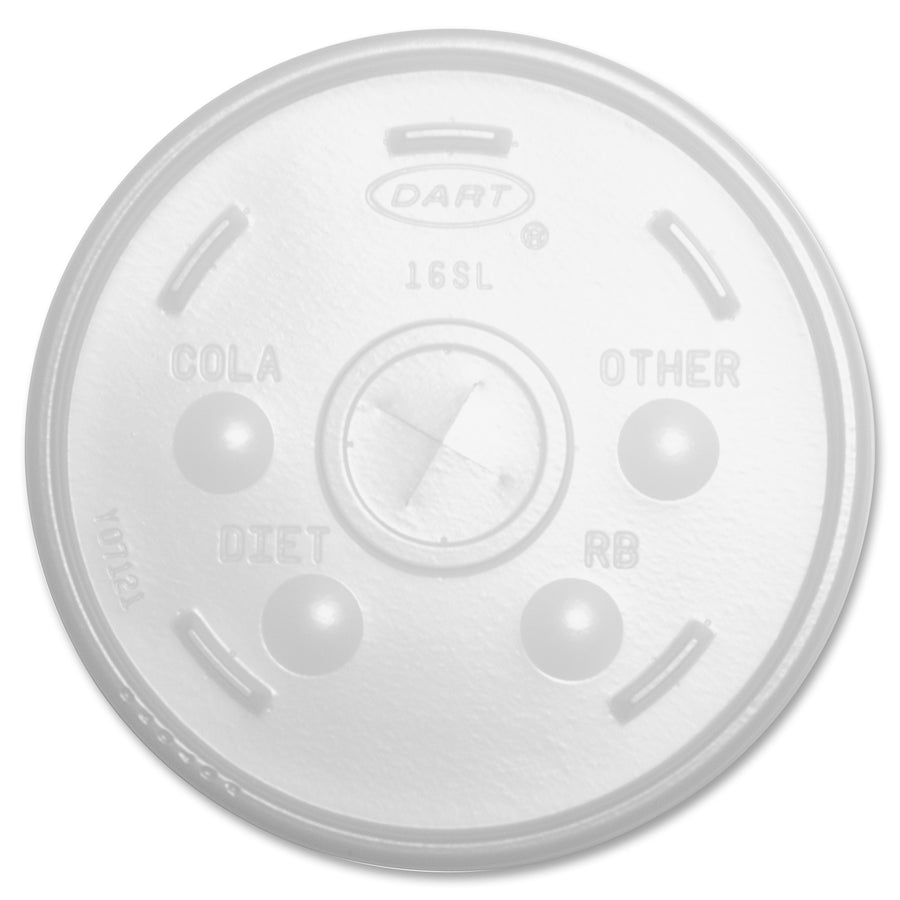 Dart Translucent Slotted Foam Cup Lids, High Impact Polystyrene (HIPS), Straw Slot, 100 / Pack, DCC16SL