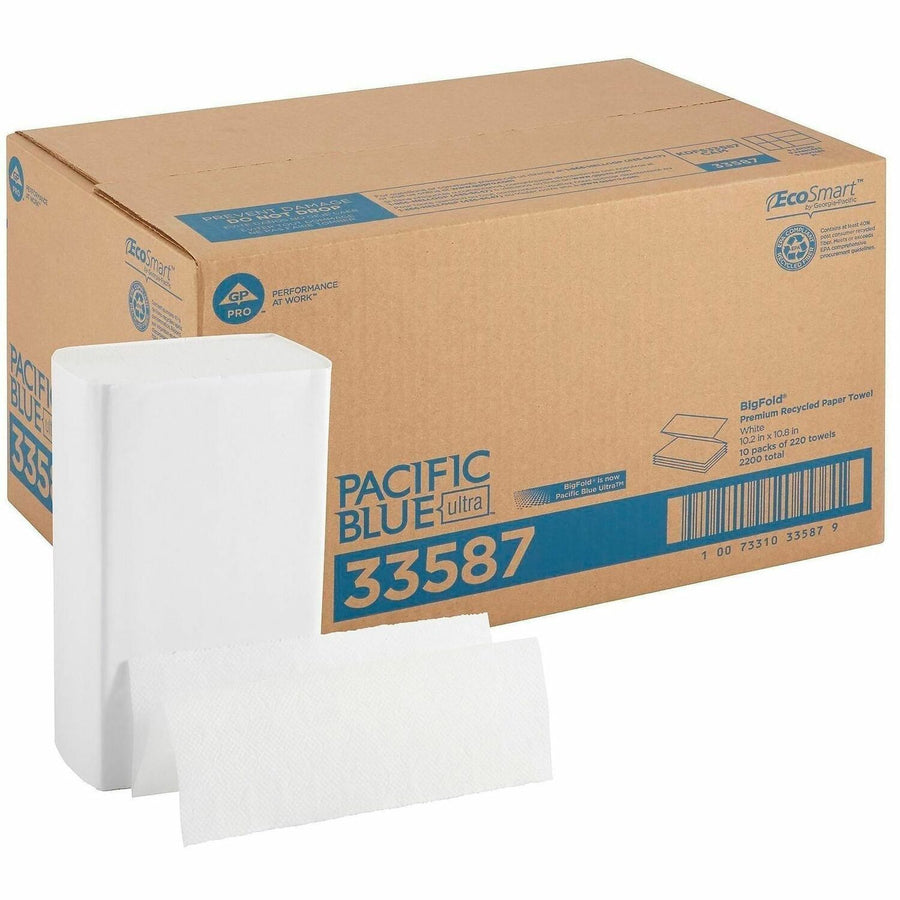 Pacific Blue Ultra Bigfold Premium Recycled Paper Towels, White, Unscented, 10 / Carton, GPC33587