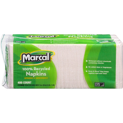 Marcal 100% Recycled Luncheon Napkins, White, 400 / Pack, MRC6506