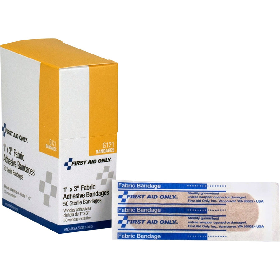 First Aid Only 1"x3" Fabric Bandages, White, Ventilation Holes, 1 / Box, FAOG121