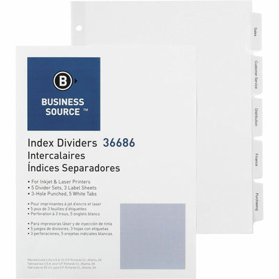 Business Source Punched Tabbed Laser Index Dividers, White, 1 Pack, BSN36686