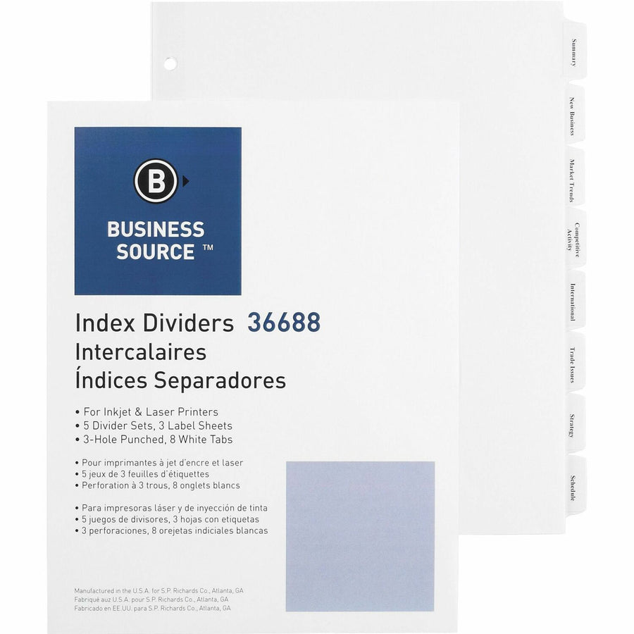 Business Source Punched Tabbed Laser Index Dividers, White, 1 Pack — view 1