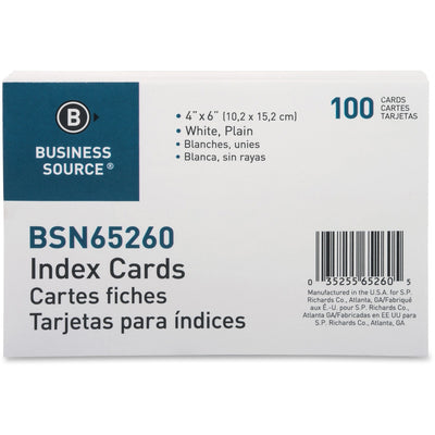 Business Source Plain Index Cards, 6" Width x 4" Length, 100 / Pack, BSN65260