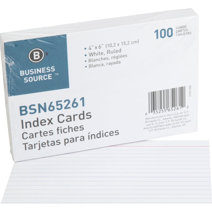 Business Source Ruled Index Cards, 6" Width x 4" Length, 100 / Pack — view 1