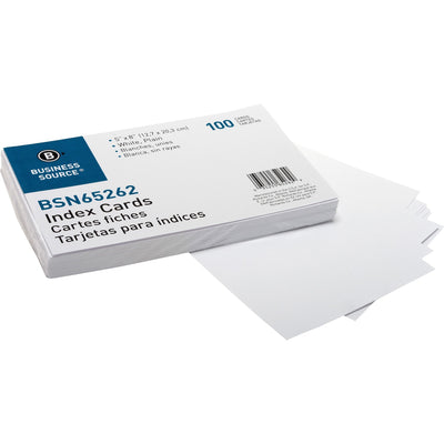 Business Source Plain Index Cards, 8" Width x 5" Length, 100 / Pack, BSN65262