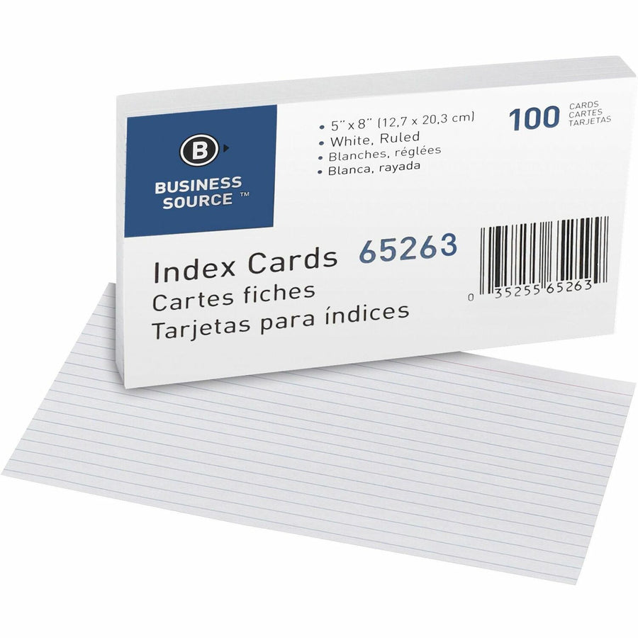 Business Source Ruled Index Cards, 8" Width x 5" Length, 100 / Pack — view 1