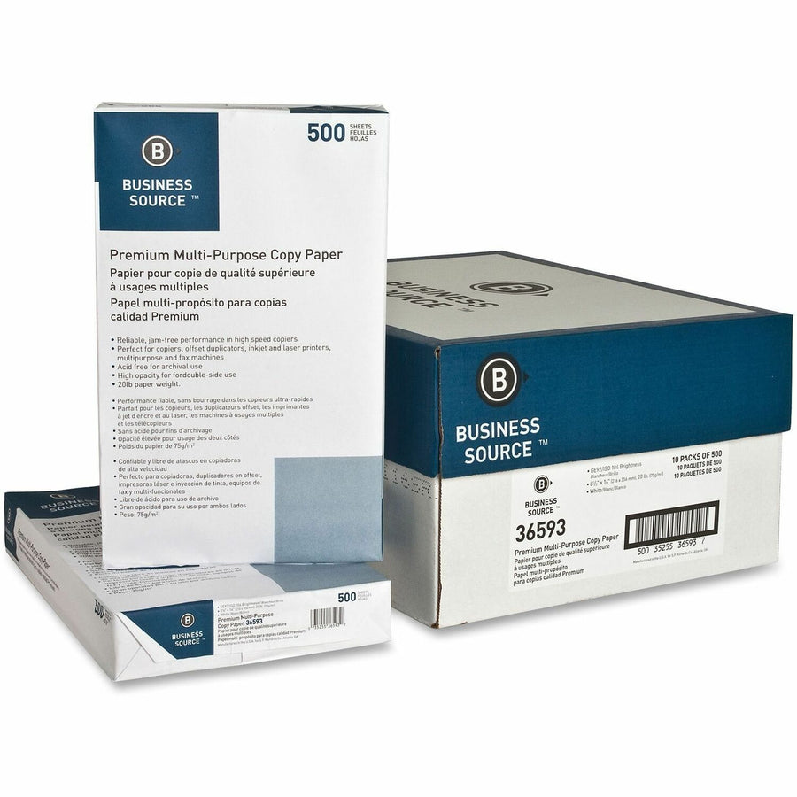 Business Source Premium Multipurpose Copy Paper - White, 8 1/2" x 14", 10 / Carton — view 1