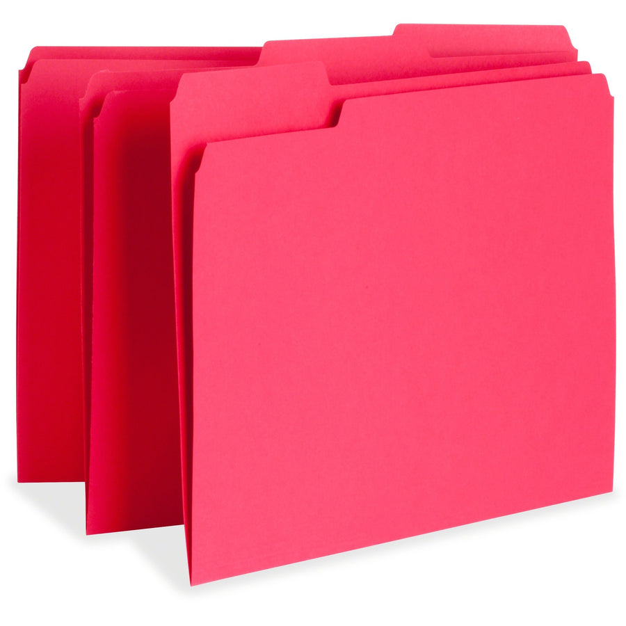 Business Source 1/3 Tab Cut Letter Recycled Top Tab File Folder, Red, 8 1/2" Width x 11" Length, 100 / Box — view 1