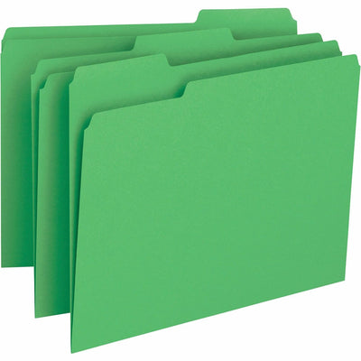 Business Source 1/3 Tab Cut Letter Recycled Top Tab File Folder, Green, 8 1/2" Width x 11" Length, 100 / Box, BSN65777